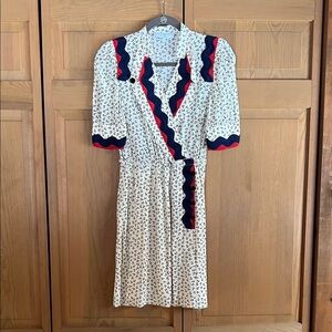 Elegant Cream and Navy Anchor ⚓️ Sailor Dress with embroidery. Size S.